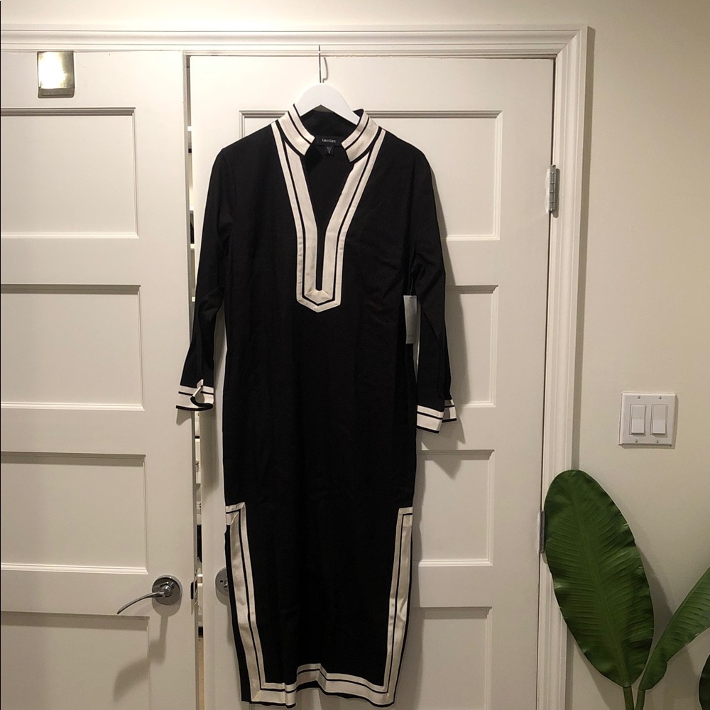 Karen Kane Black Maxi Tunic Dress with White Trim